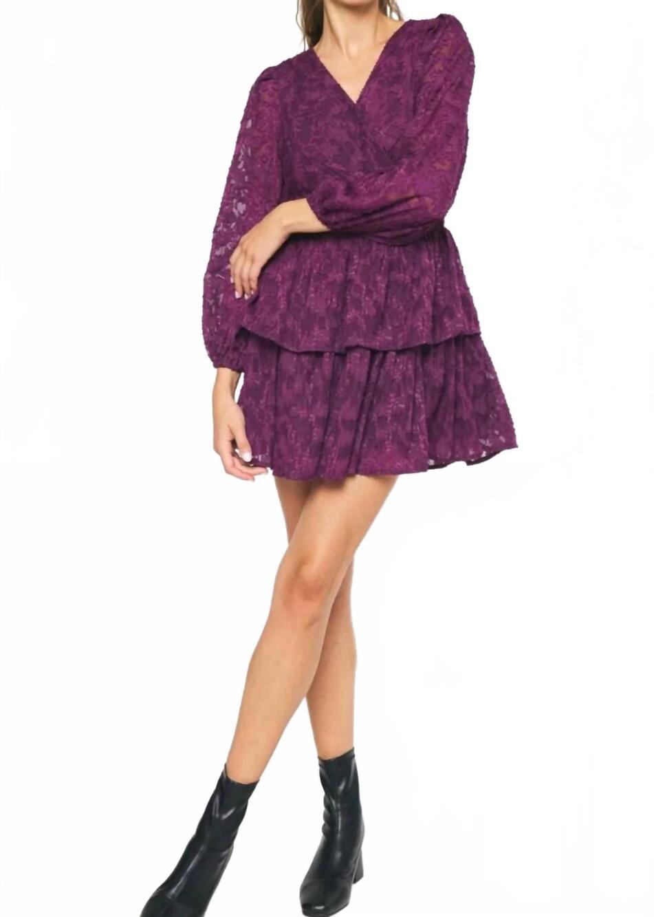 NEW ENTRO lace ruffle mini dress in purple